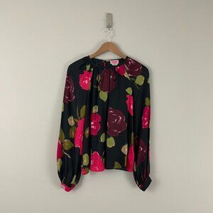 Kate Spade Just Rosy Floral Silk Blend Keyhole Top Size Medium